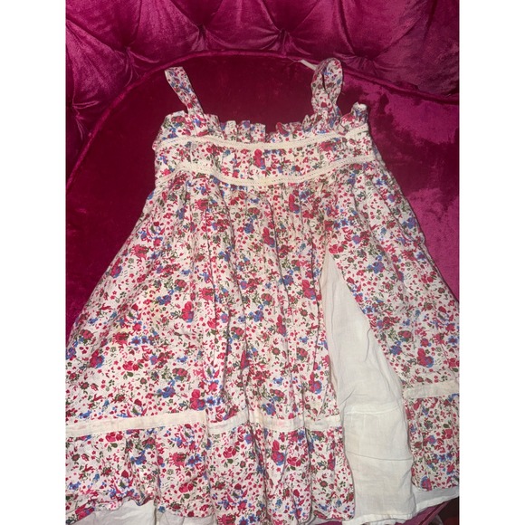Adrian East Other - Adrian East Girls Floral Lace Trim Tiered Sundress White Pink Blue Size 5